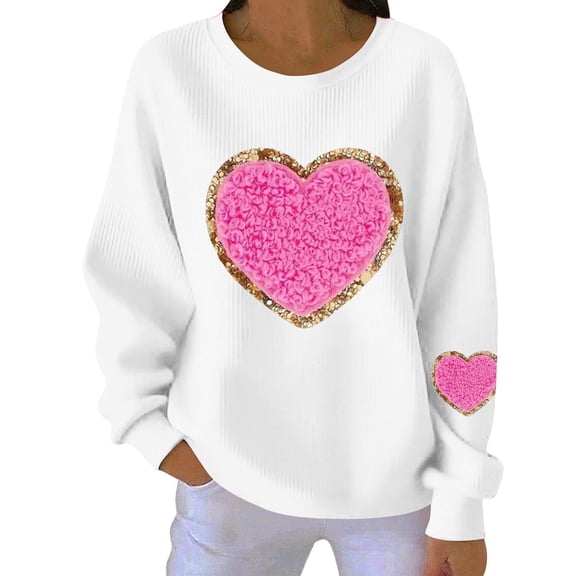 Felirenzacia Plus Size Women’s Valentine Hoodie Love Heart Print Long Sleeve Casual Comfy Pullover Top Romantic Holiday Outfit Women’s Fashion, White,S
