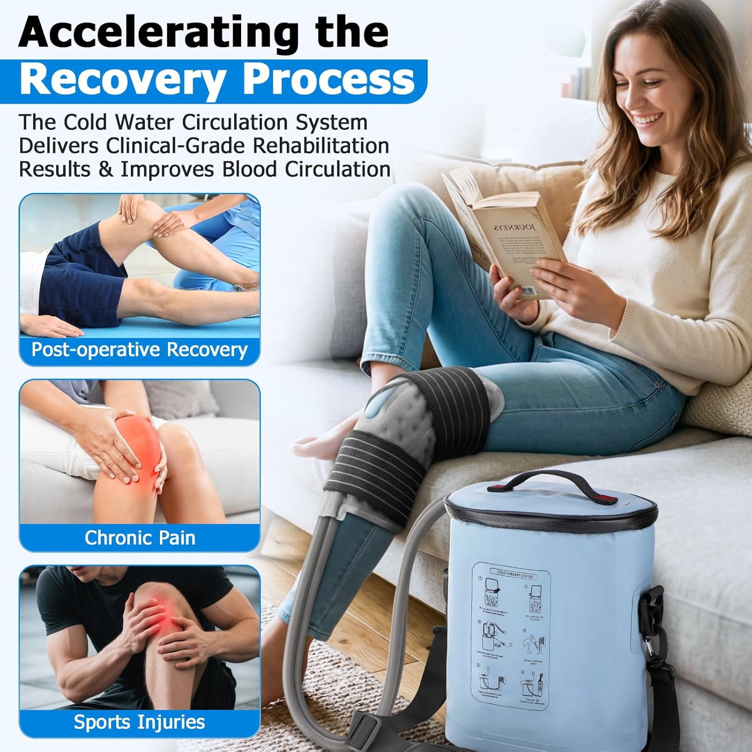 Cold Therapy Machine with Programmable Timer, Portable Knee Ice Machine for Knee After Surgery, Knee Replacement Recovery System, Cryotherapy Pain Relief w/Compression Pad