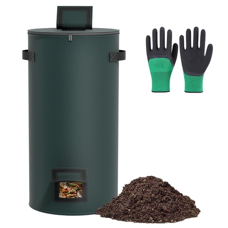 27 Gallon Compost Bin Bag, Reusable Yard Waste Bags with Gloves, Heavy Duty Standable Garden Waste Bags for Leaves, Grass, Camping, Recycling