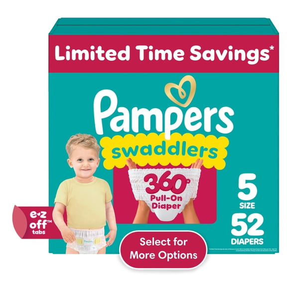 Pampers Swaddlers 360 Baby Diapers Size 5, 52 Count (Select for More Options)
