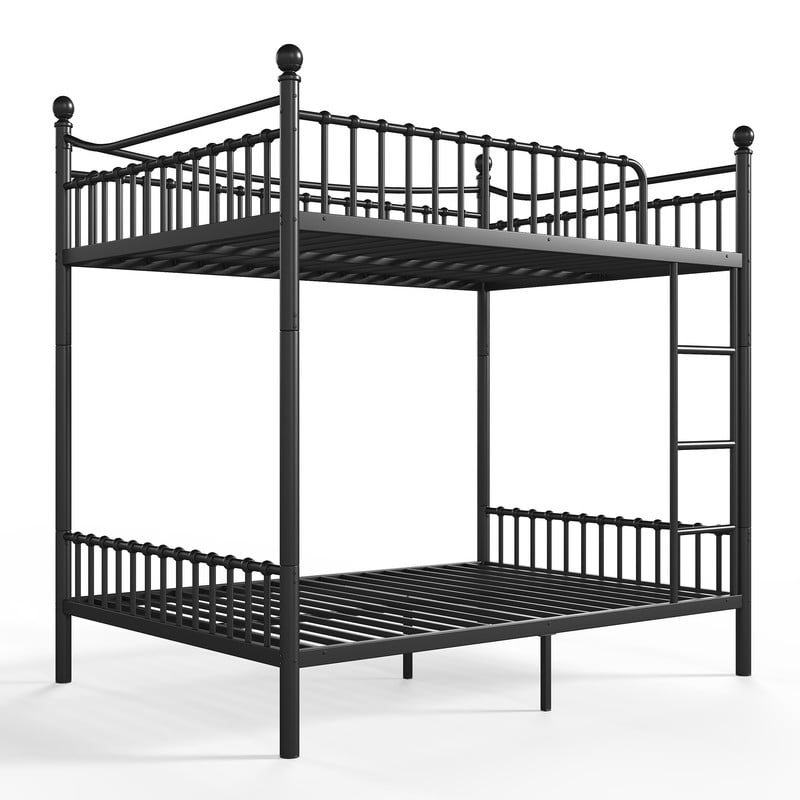 Full over Full Metal Bunk Bed with Curved Guardrail, Round Tube Bedpost Detachable Bed Frame for Kids, Teens & Adults