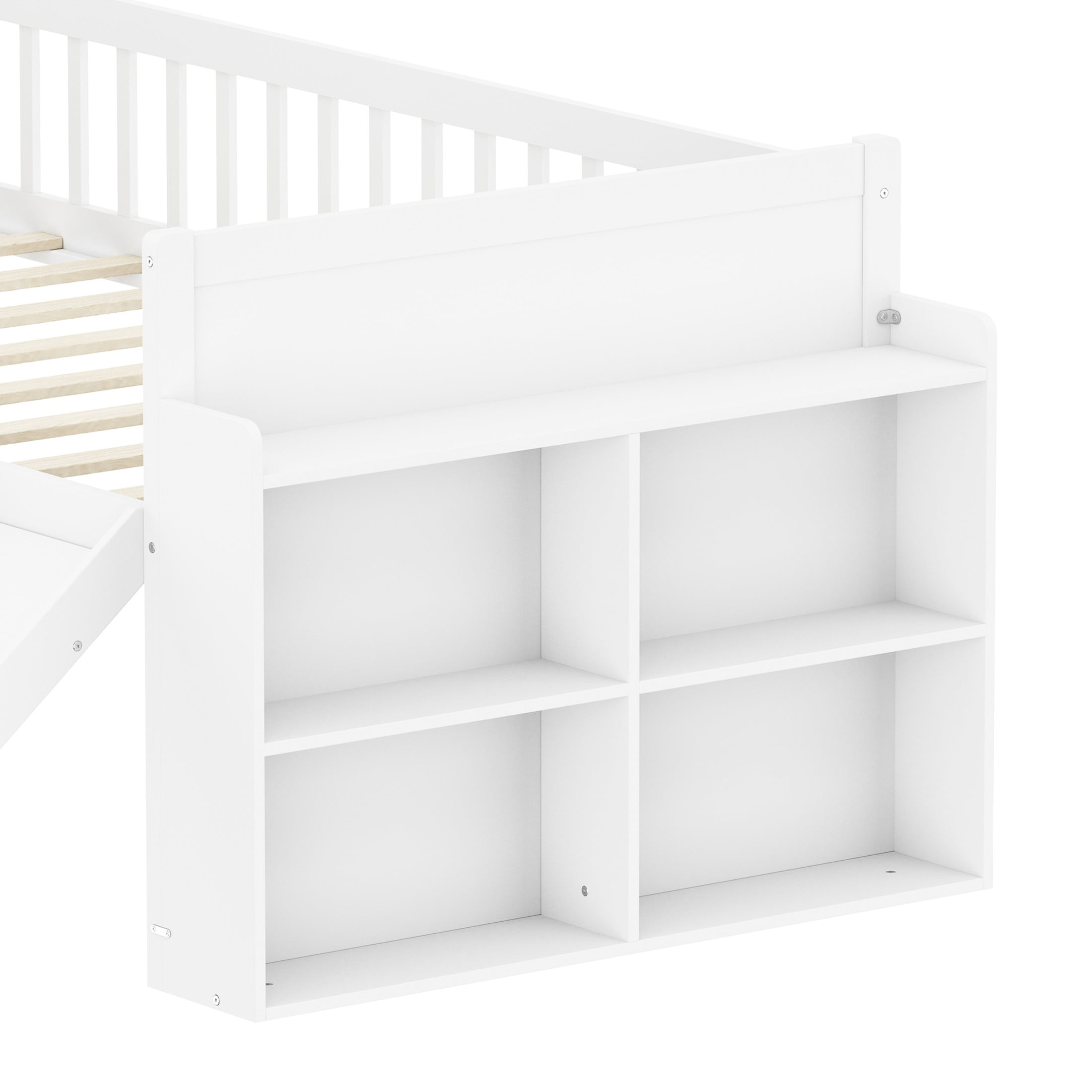 Noble House Twin Bed Frame with Storage Shelf, Platform Bed with Slide and Guardrail, White