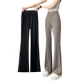thumbnail image 3 of Pantalones acampanados de cintura alta para mujer, estilo veraniego, adelgazantes, de color sólido, talla grande, sencillos, informales, deportivos, 3 of 4