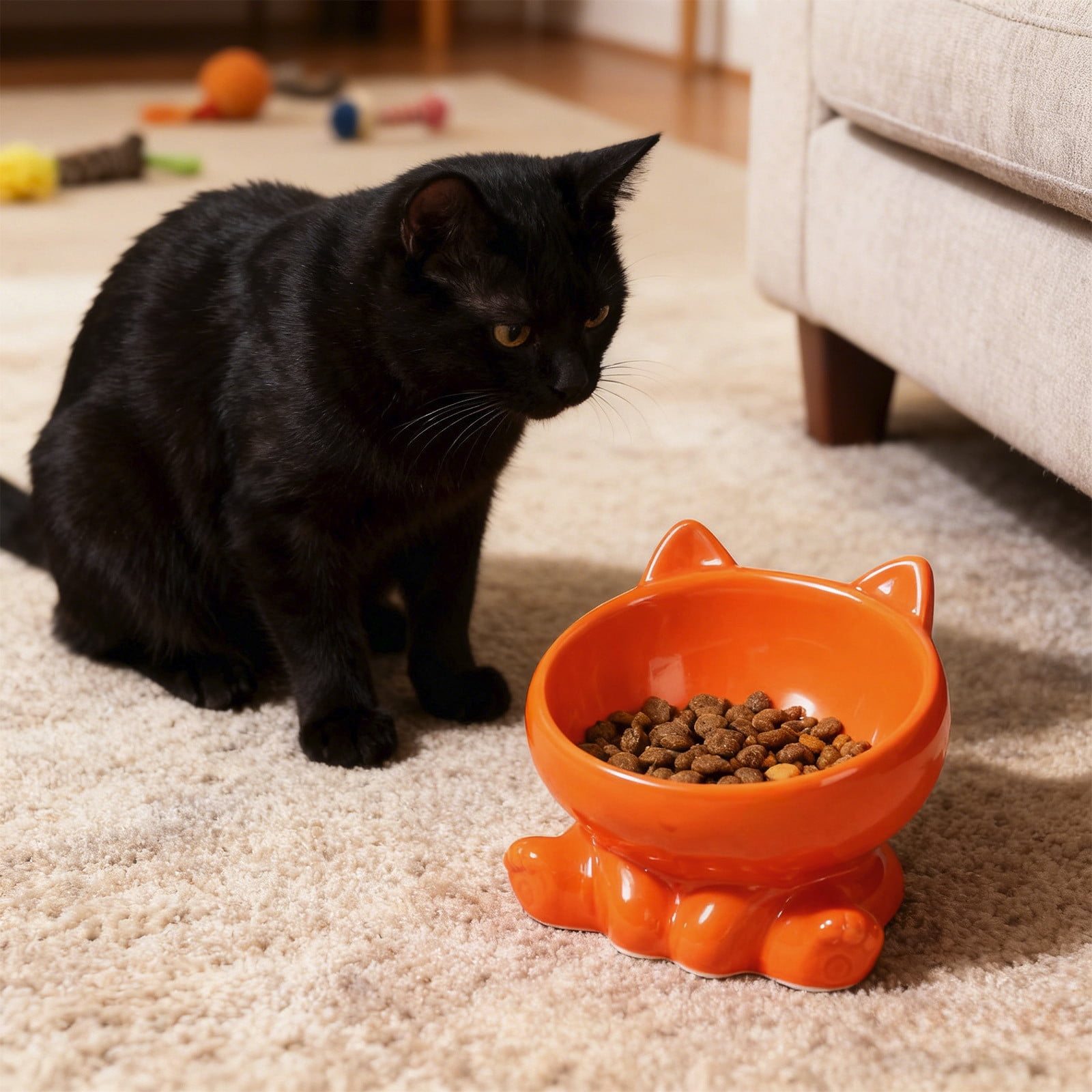 Lunxisen 3 Pcs Elevated Cat Food Bowl, Ceramic Raised and Tilted Water Bowl, Anti Vomiting and Protect Pets' Spines Dishes for Small Dog, Fat Faced Cat, Kitten