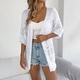 thumbnail image 2 of FRSASU Women's Crochet Knit Cardigan Sweaters Short Sleeve Open Front Kimonos Boho Lightweight Cardigans Tops White, 2 of 8