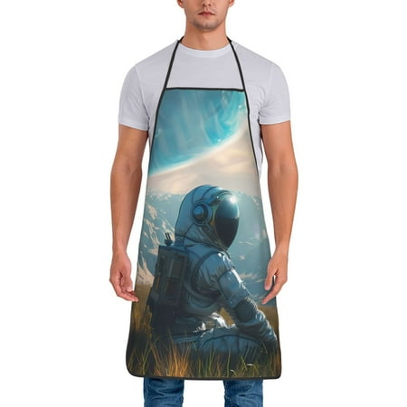 

Matuu Astronaut Contemplating Planet for Cooking Apron for Men and Women Adjustable Strap and Waist Ties for Baking Cooking Gardening
