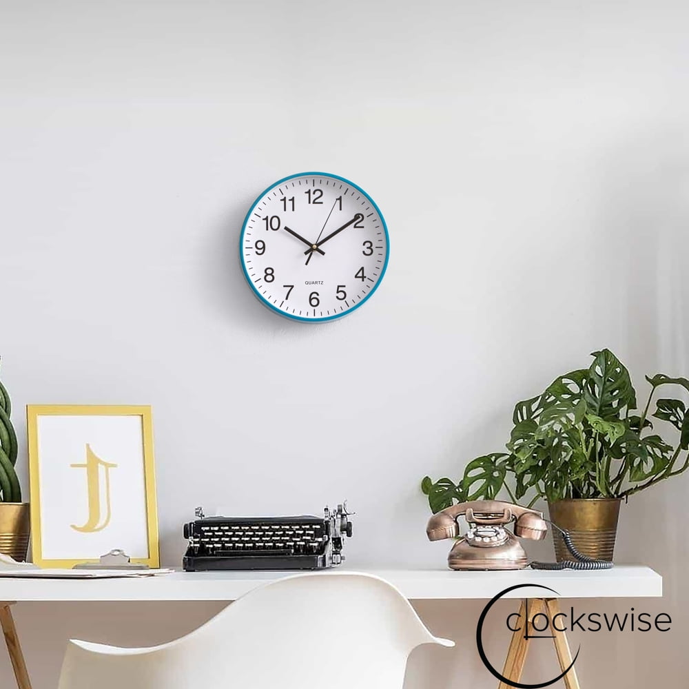 Clockswise Blue 10-In Analog Clock – Silent, Non-Ticking for Wall - Battery-Operated Perfect for Home Office, Farmhouse Kitchen, Entryways, Dining Rooms and Bedroom Decor, School and Bathroom Clock