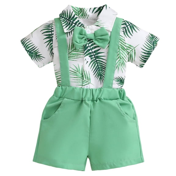 Qopobobo Toddler Boy Suit Toddler Baby Boy Suit Clothes Gentleman Wedding Outfits Long Sleeve Dress Shirt Suspender Pants Bowtie 1-5T Green,12-18 Months