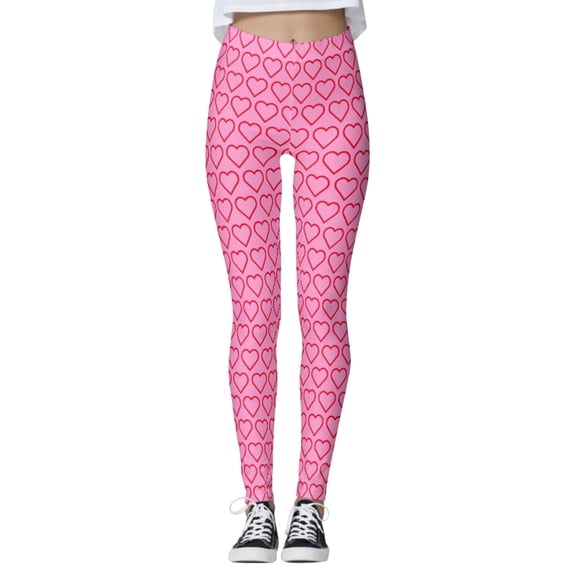 XIAONU Womens Heart Print Leggings High Waist Graphic Tights Stretchy Casual Everyday Bottoms K