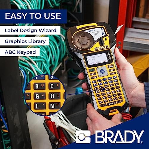 Brady M210 Portable Label Printer with Rubber Bumpers, Multi-Line Print, 6 to 40 Point Font (Replaces BMP21-PLUS Printer), Yellow/Black, 9.5 in H x 4.5 in W x 2.5 in D CA3