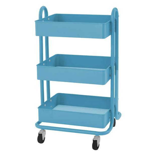 3 Tier Utility Rolling Cart Turquoise