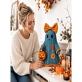 thumbnail image 4 of 25.6" Halloween Patchwork Ghost Figurine with Pumpkin - Cute Vintage Fall Tabletop Decor, Indoor Autumn Fall Statue for Home Room, Blue, 1-Pack, 4 of 7