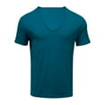 thumbnail image 3 of AHTJRT Men's Deep V-Neck Shirt Ribbed Short Sleeve Stretchy T-Shirt Low Cut Muscle Tee Light Blue 2XL, 3 of 6