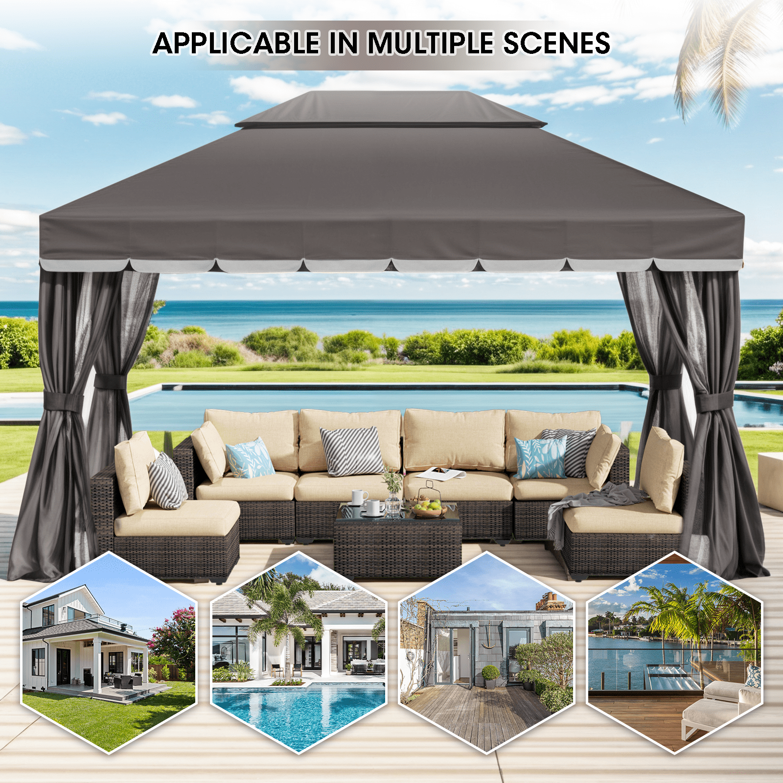 Gaptain 10×12 FT Deluxe No Screws Gazebo,Double Roof Outdoor Shelter Tent with Mosquito Nettings and Privacy Screens