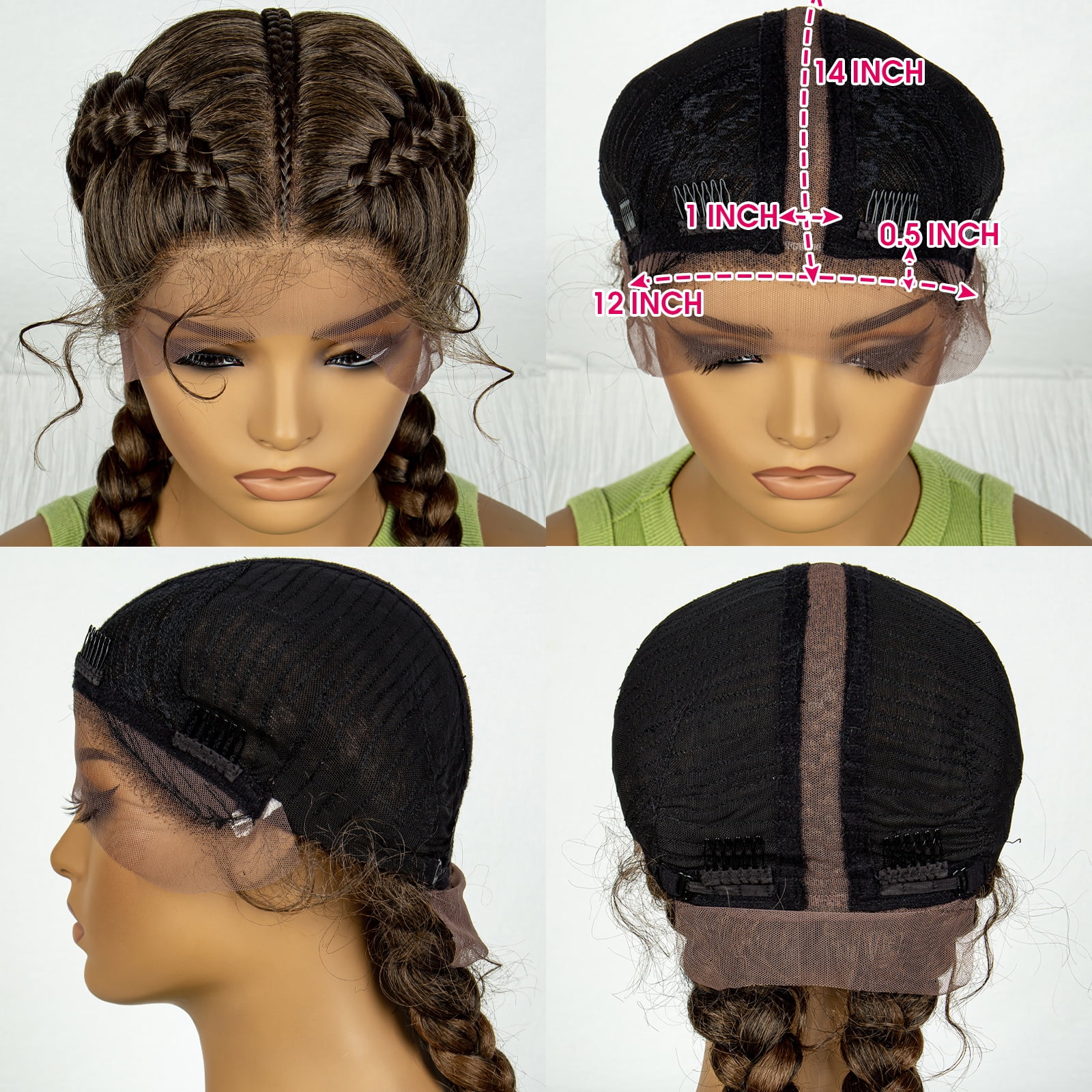 Synthetic Braided Wigs with Curly Wave for Women Lace Frontal Twist Braids Wig with Baby Hair for Girls 30 Inches (1B/30 Color)
