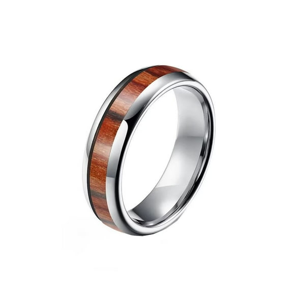 HIJONES Women Men's 4mm 6mm 8mm Inlaid Groove Wood Grain Tungsten Steel Ring Vintage Personalized Hip Hop Ring Band Jewelry 6mm Silver Size 9