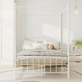 thumbnail image 2 of Pillfn Full Size Canopy Bed Frame Four-Poster Metal Platform Bed with Headboard and Footboard Strong Steel Slat Support, White, 2 of 7