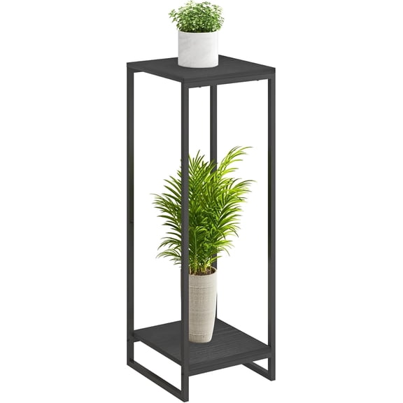 34" Tall Plant Stand Indoor, 2-Tier Modern Plant Shelf, Corner Flower Pot Holder Organizer for Living Room Balcony Patio Garden (Black)