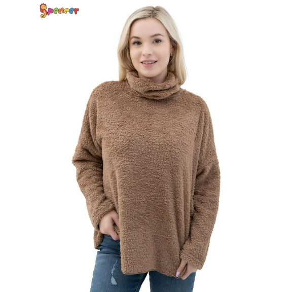 Spencer Oversized Women's Turtleneck Sweaters Long Batwing Sleeve Spilt Hem Tunic Pullover Sweater Knit Tops (M, Khaki)