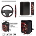thumbnail image 4 of Jeiento Gothic Skull Seat Covers for Cars Full Set with Steering Wheel Cover Seatbelt Covers Car Coasters Trash Bag Air Vent Storage Bag Red Rose Keychain, Fit for SUV Truck Van Sedan, 4 of 7