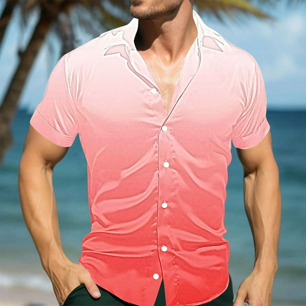 Blusa y camisa de manga corta con cuello vuelto para hombre, estilo casual, con personalidad, para fiestas de baile, color liso, con solapa y botones, a la moda, blusa de manga corta para hombre