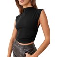 thumbnail image 1 of Camiseta sin mangas con cuello medio alto para mujer, camisa informal elegante de Color puro con pliegues laterales, sin mangas para citas, 1 of 8