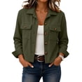 thumbnail image 2 of Trgacdwlo Womens Coats Cropped Shackets Corduroy Button Down Crop Jackets Tops Fall Winter Long Sleeve Shirts Trendy Outwear Coat Green M, 2 of 5