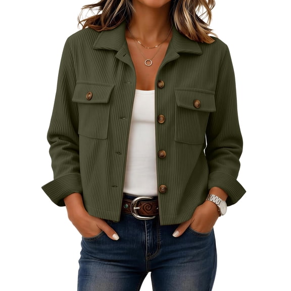 Women's Corduroy Jacket Button Down Cropped Shacket with Flap Chest Pockets Casual Fall Lightweight Jackets