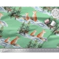 thumbnail image 2 of Soimoi Green Velvet Fabric Fox & Pine Tree Printed Craft Fabric by the Yard 58 Inch Wide, 2 of 3