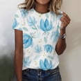 thumbnail image 2 of Pompotops T-Shirt Décontracté à Manches Courtes Imprimé Plissé Col Rond Ample pour Femmes, 2 of 4