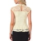 thumbnail image 3 of INSPIRAR CHIC Blusa sin mangas de encaje floral de ganchillo con cuello redondo y peplum para mujer L Beige, 3 of 6