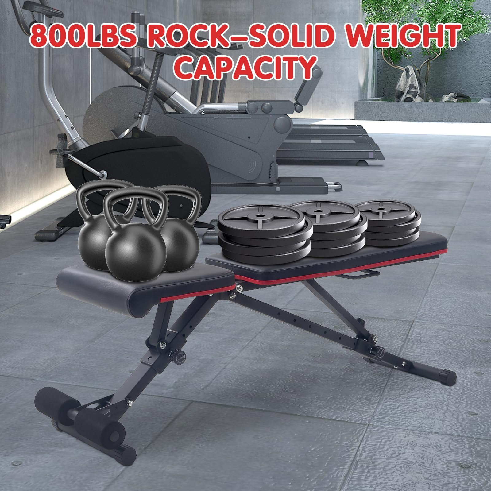 Ataujin Adjustable Weight Bench, Home Gym Equipment Heavy Duty 8-Backrest & 3-Seat Positions, Space-Saving, Full Body Workout Foldable Bench, Square Tube Style