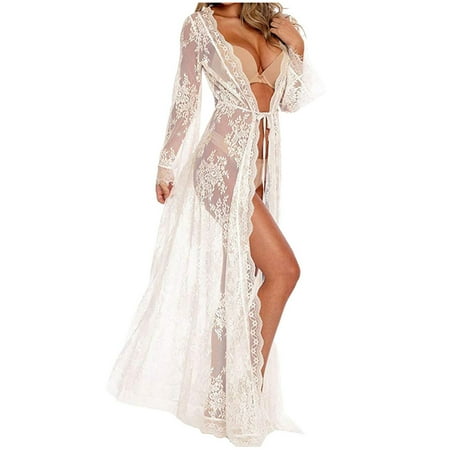 

BELLZELY Womens Pajamas Plus Size Clearance Women Cute Long Dress Ladies Sheer Gown Lingerie Cardigan Lace Nightwear