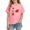 thumbnail image 2 of Girls T-Shirt Pink Cotton Short Sleeve - Cute Kids Valentine Top with Tulip & Heart Graphic | Ages 4-10,Size 9 T, 2 of 9