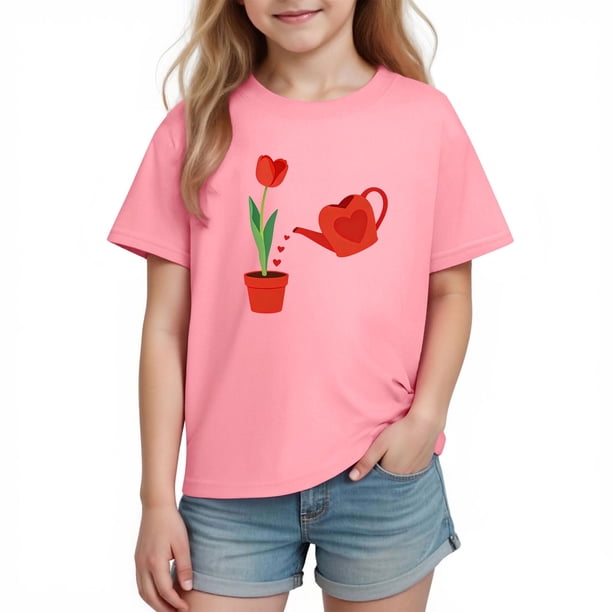 Blusas y camisas de manga corta con cuello redondo para niños y niñas, camisetas gráficas de manga corta, blusas con estampados bonitos para la temporada escolar.