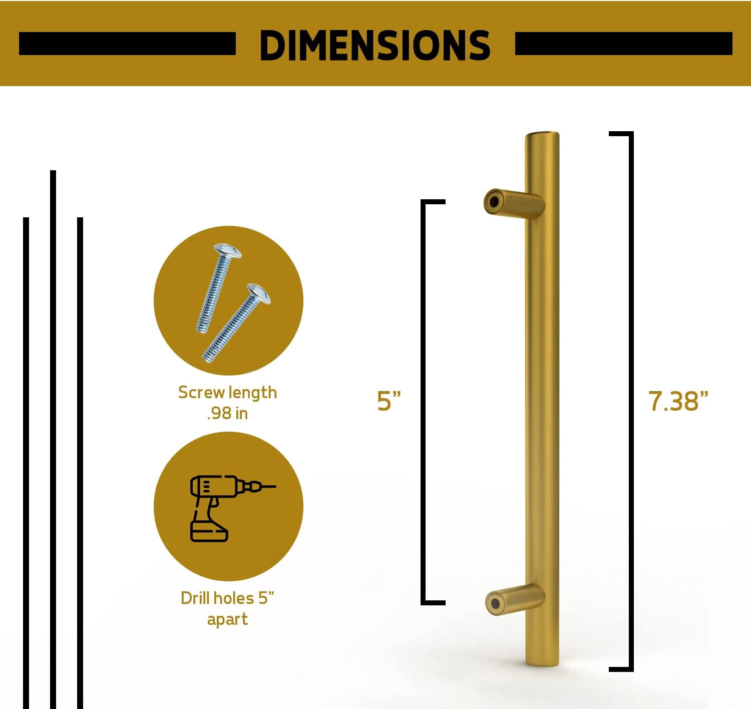 Mega Handles / Cabinet Pulls 7.38 Inch / Stainless Steel Cabinet Handle Pulls / Satin Brass / 35 pack