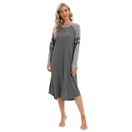 

Women s Long Sleeve Nightgown Color Block Raglan Sleeve Crewneck Nightshirt Soft Long Nightshirt Over Knee-Length Sleep Dress Comfy Loungewear Sleepwear S-2XL