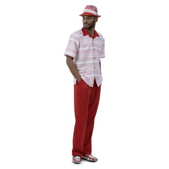 Men's 2 Piece Short Sleeve Walking Suit Striped Pattern in Red - 2037