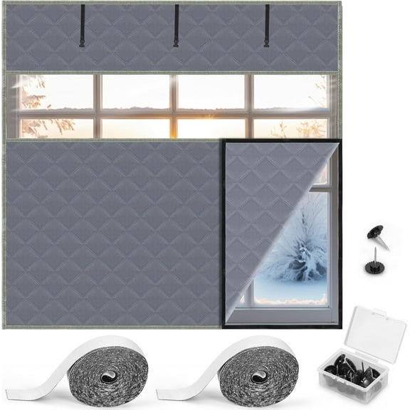 Window Insulation Kit for Winter 75'' x 79'' Visible Thermal Window Insulations Reusable Oxford Cloth Cotton Layer Thermal Window Cover Insulated Window Cover Warm Waterproof Attic Insulation Cover