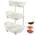 thumbnail image 3 of 3-Tier Fruit Bowl with Stand, Ceramic Fruit Tray with Metal Rack, Snack Bowl for Countertop, Porcelain Dessert Serving Platter for Cakes, Nuts, 3 of 6