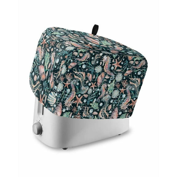 Ocean Toaster Cover 4 Slice, Summer Marine Retro Seahorse Starfish Bread Maker Cover Toaster Dust Cover with Pockets, Dust-Proof Cover for Kitchen Small Appliance 12x11x8in