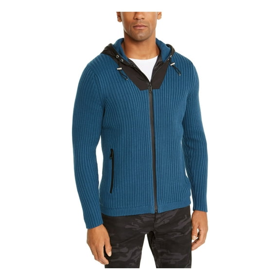 INC Mens Blue Woven Hooded Jacket S
