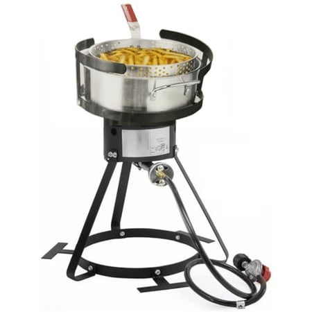 

Complete Set Mexican Style Multi Function Fish Pot Set with Stand 10-QT Stockpot 37000 BTU Adjustable Propane Regulator