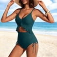 thumbnail image 3 of Wo-Fusoul Swimsuit for Women, Solid Color with Chest Cushion and No Steel Ring Support, Loose Drawstring Split One Piece Swimsuit Set, Includes 1Pc Swimsuit and 1Pc Swimsuit Bottom, 3 of 7