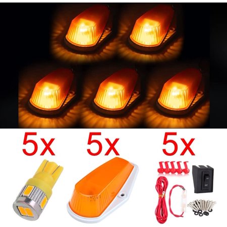 CCIYU 5 Pack Smoked Cab Roof Marker Running Lamps + Blue 168 5050 Led Lights W Bases Replacement Fit Ford E 150 E 250 E 350 E 450 E 550 Super Duty
