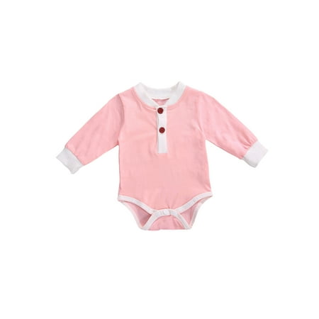

Binpure Baby’s Casual Long-sleeved Jumpsuits Fashion Solid Color Button Round Neck Triangle Wrapped Romper