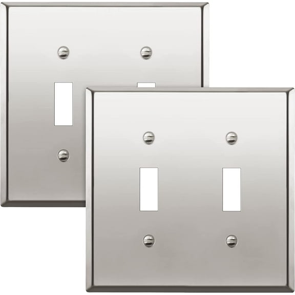 ENERLITES Double Toggle Light Switch Metal Cover, Stainless Steel Wall Plate, Corrosion Resistant, Standard Size 2-Gang 4.50" x 4.57", 7712-PC-2PCS, 302, Polished Chrome, Silver, 2 Pack