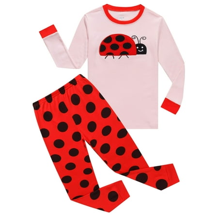 

KikizYe Ladybug Little Girls Long Sleeve Pajama sets 100% Cotton Pjs Toddler Size 4T