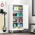 thumbnail image 2 of 61" H Metal Garage Storage Cabinet, Rolling Tool Cabinet with 2 Doors and Wheels, Locker Steel Cabinet with 3 Adjustable Shelves, Organization Cabinet for Garage,Office,Home,Gym,School（White）, 2 of 8