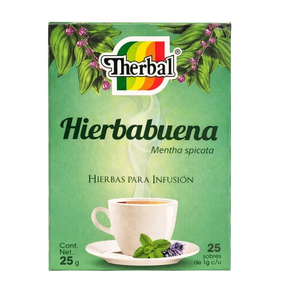 Therbal Hierbabuena Herbal Tea Bags (Spearmint Tea) – Mentha Spicata Infusion, Natural Mint Herbal Tea, 25 Tea Bags